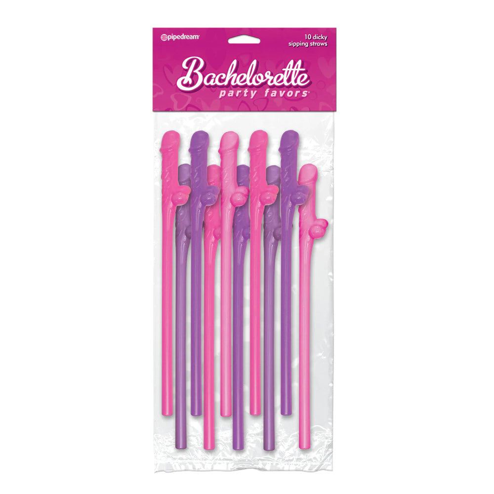 Bachelorette Party Favors Dicky Sipping Straws Pink/Purple 10pc.