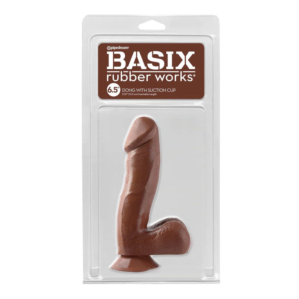 Basix Rubber Works 6.5" Dong with Suction Cup Brown