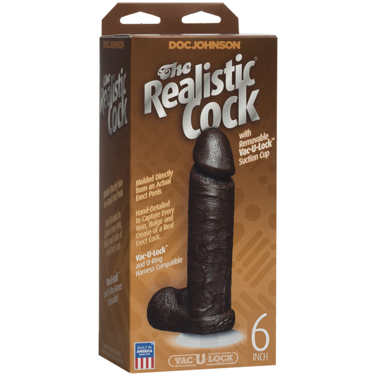 The Realistic Cock - With Removable Vac-U-Lock Suction Cup - 6" - Chocolate