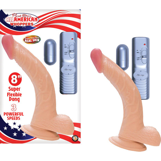 All American Whoppers 8" Vibrating Dong With Balls & Bullet Flesh