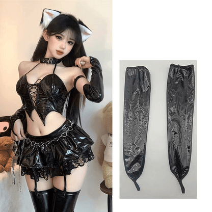 Lace-Up Leather Skirt Set